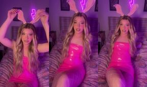 Tight pink PVC tease thick girl cock white fishnets sissy solo