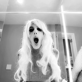 Blond sissy Bimbo in greyscale