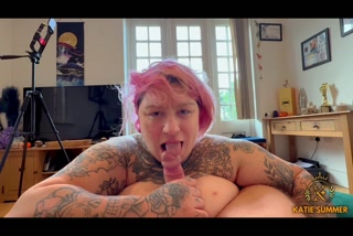 POV Bbw gives BlowJob on Sofa