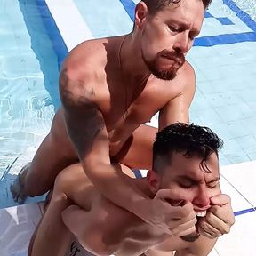 Three Latino Men Having Bareback Sex In The Pool