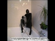Taking a shower in shiny lycra (movie)
