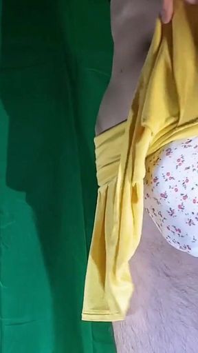 Flowery Seamless Thong with Yellow Skirt