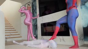 Pink Panther Ruslana And Spider Girl Weronika Rule Over White Shadow At Their Feet Near Fire Place - Part 1