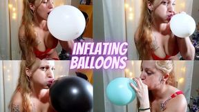 Inflating colorful balloons and cheeks