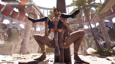 The ancient statue was aroused and was now rhythmically fucking Lara in all her holes. 3D Hentai. part 2