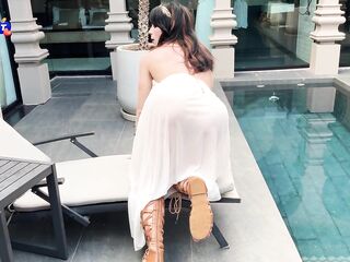 Greek Female-slaver Reward - Deepthroat and Ardent Fucking till Creampie by the Pool - Sweetie Fox