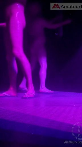 Amateur Guys Caught in the Gym's Shower - One of Them Gets Hard, Tries a Quick Handjob, and Leaves. the Other One Pees