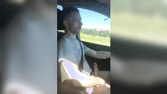 Johnnie Paramour Edges His Big Uncut Cock While Driving in Public