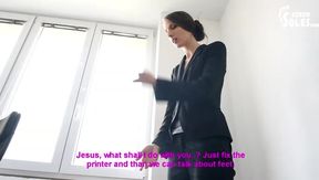 Sexy colleague foot worship fantasy (foot fetish, foot worship, sexy soles, long toes)
