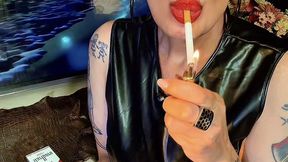 Secretary in her leather dress, working overtime, smoking for the boss—Marlboro Red 100s