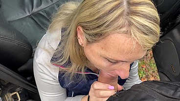 The slut likes to suck cock and get her ass fucked outdoors