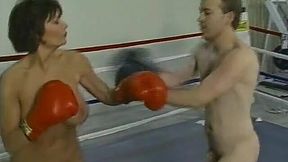 nude male vs female mixed naked boxing as with face punches, body punches and blow job ending
