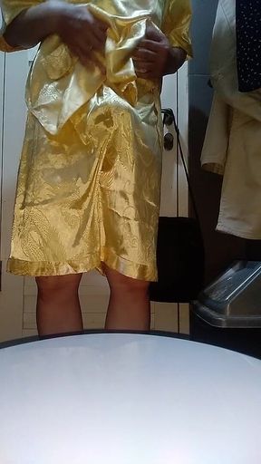 Crossdresser Cum Wearing Satin Pajamas