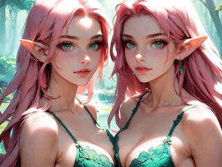 Elli - AI generated pink elf and her friend