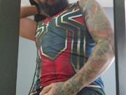 Hot rasta tattoed guy jerking off on the mirror