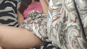 Step Sister Masturbates Under the Blanket While Her StepBrother Watches a Movie