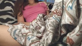 Step Sister Masturbates Under the Blanket While Her StepBrother Watches a Movie