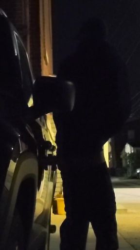 Outdoor Riding Dildo, Jerking and Cumming at Work