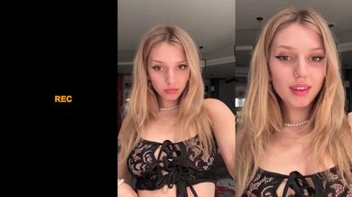 Blonde babe gets pierced nipples solo flashing tight pussy