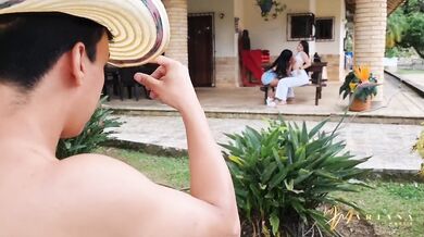 Horny friends fuck the tattooed gardener
