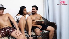 Sex with three during the game at the friend&#039;s house