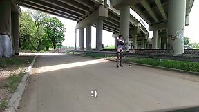 Outdoor strip &amp; first public flash to passing train