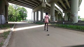 Outdoor strip &amp; first public flash to passing train