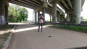 Outdoor strip &amp; first public flash to passing train