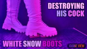 Aggressive Bootjob in White Combat Snow Boots, Post Orgasm Stomping (Close Version) - Tamystarly - Cock Balls Crush Trample, CBT, Trampling, Shoejob