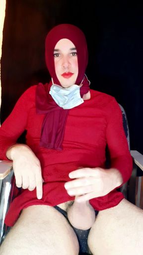 A sexy Indonesian trans woman wearing a hijab manually stimulates her penis and ejaculates profusely to please others.