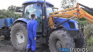 Real amateurish boys knocking off on a countryside haystack