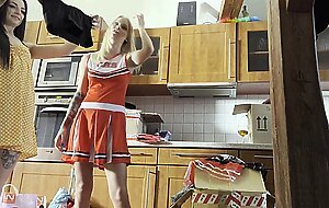 Hot Tight Pussy Blonde Cheerleader Girl throws a House Party with NO PANTIES BFFs for fun at Home