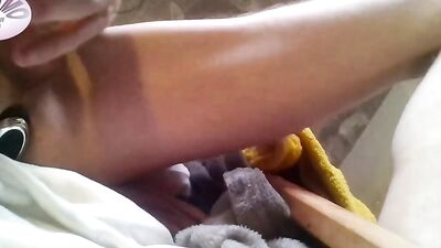 POV Teasing assplay using anal toys, long handjob until intense moaning cumshot, sweaty skinny body