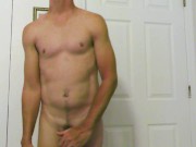 Skinny well hung mature shows off her big dick while wearing pantyhose