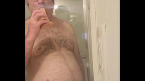Nude Martin Lavall&eacute_e sodomizes himself and shoves his dildo in his mouth afterwards