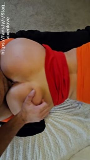 POV Velma Stroking Cock with her Nylon Feet, A deep Throating Slut, Riding Cock Like good Girl