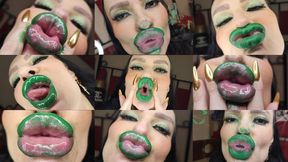 Green minty lipstick glossy pouty bimbo kisses 1080 FHD