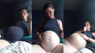 Preggo belly big smoking teasing solo video