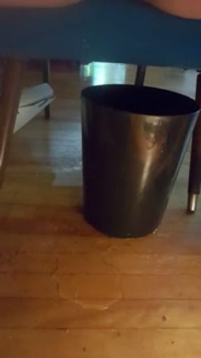 LAZY COLLEGE GIRL PISSES IN GARBAGE CAN WHILE WRITING PAPER