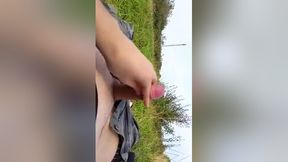 Public stroke in park with army panties