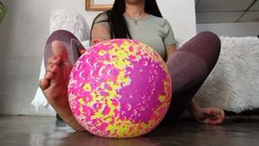 I try to explode beach ball using my long toenails scratching and tearing it (2)