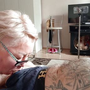 my wife went to work and my mother-in-law gives me a deep blowjob