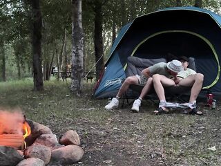 Sucking his mushroom head during the time that camping