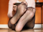 Close Up Of My Black Nylon Feet And Soles