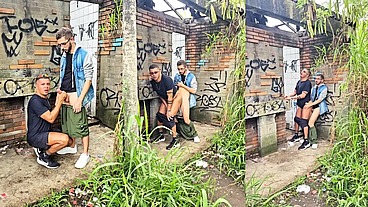 Bahian Bottom Takes Another Hung Bahian's Thick Cock Raw Behind Abandoned House in the Woods