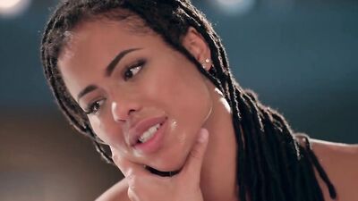 Spicy black girl Kira Noir sucks a cock and gets fucked from behind