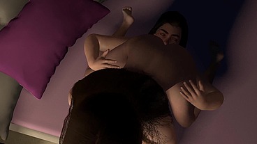 BBW lesbian eating pussy on the bed