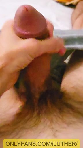 Morning jerking off huge uncut cock with mushroom head cock