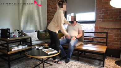 Boss’s curvy secretary rides thick cock in tight leggings and turtle neck