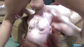 After teabagging she uses her big tits to make him cum all over her face